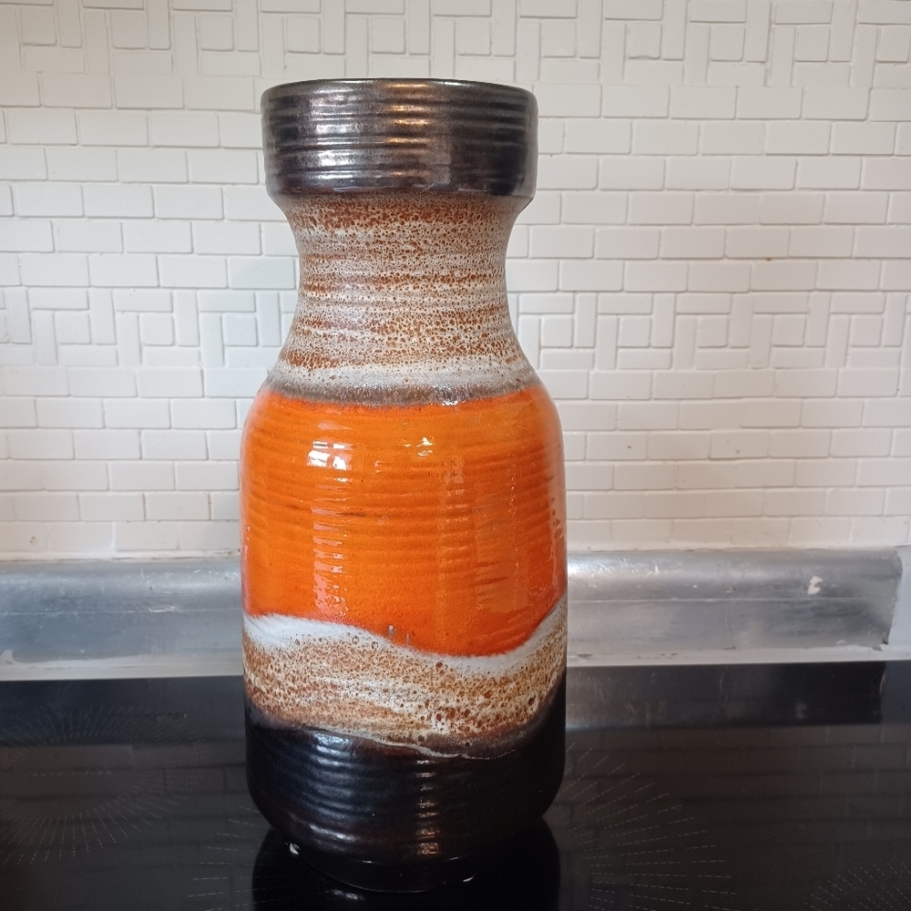 Vintage Carstens Retro Fat Lava W Germany Orange Brown Ceramic Vase